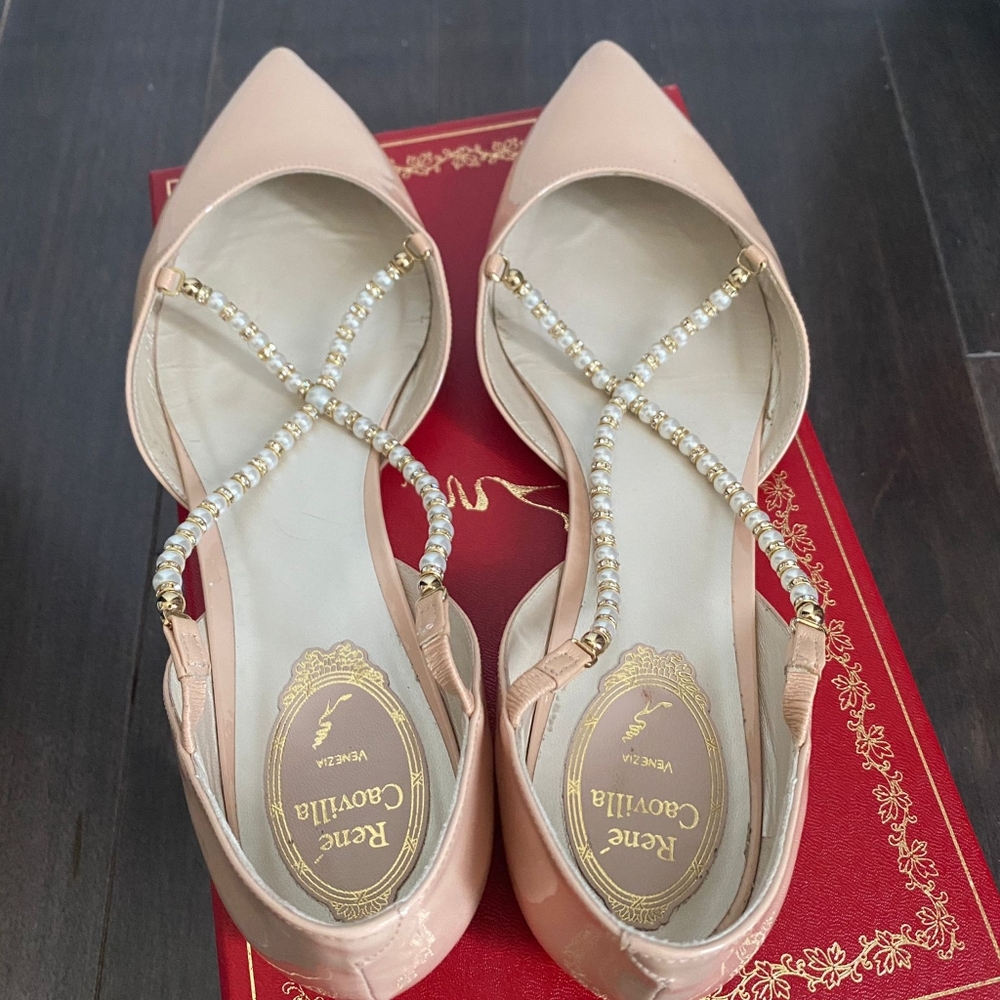 RENE CAOVILLA Embellished Pearl Pointed Flats Size 39 - Picture 1 of 4